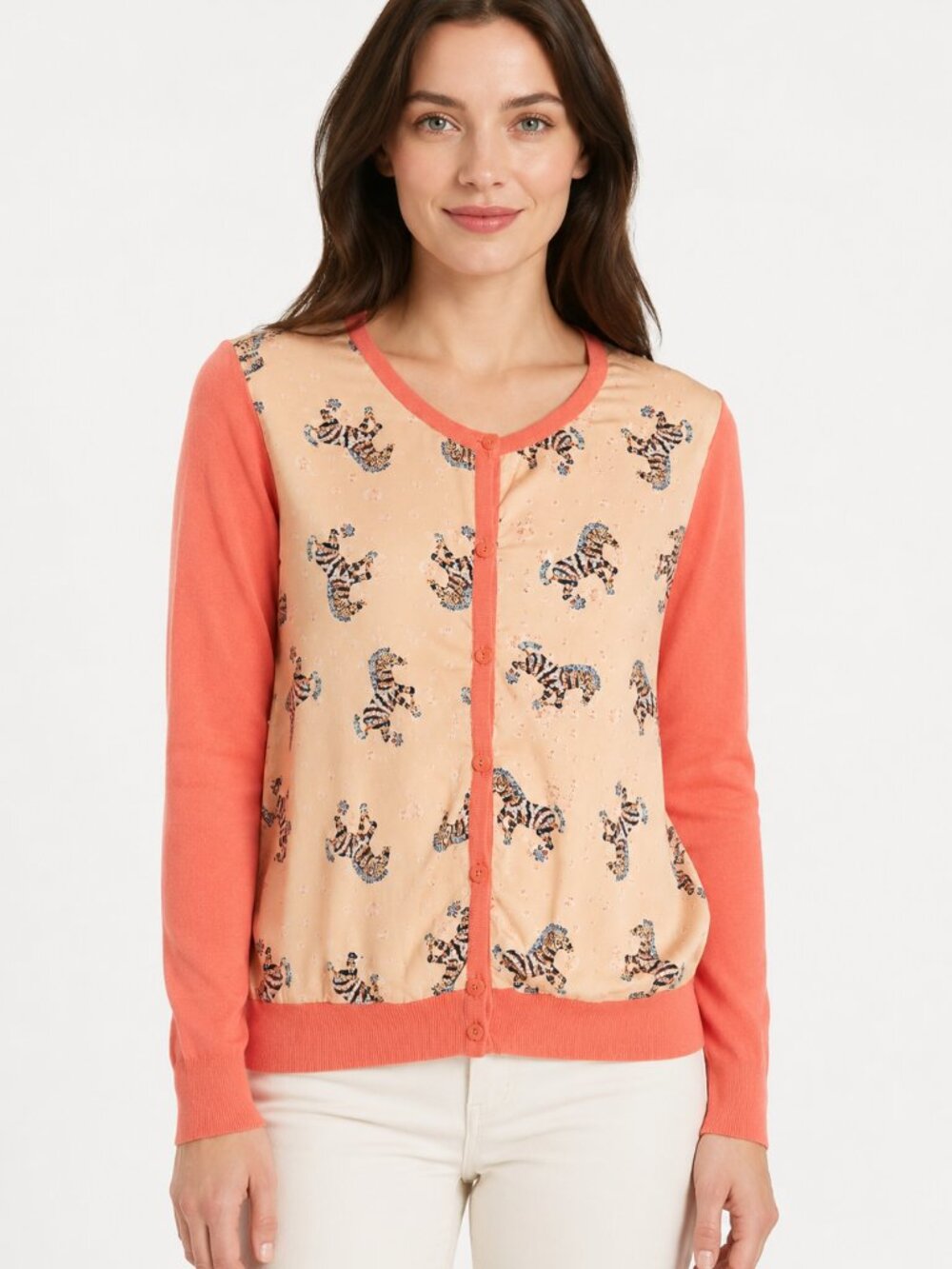 CHERRY COUTURE Coral & Cream Zebra Print Cardigan Top Size T2 / M